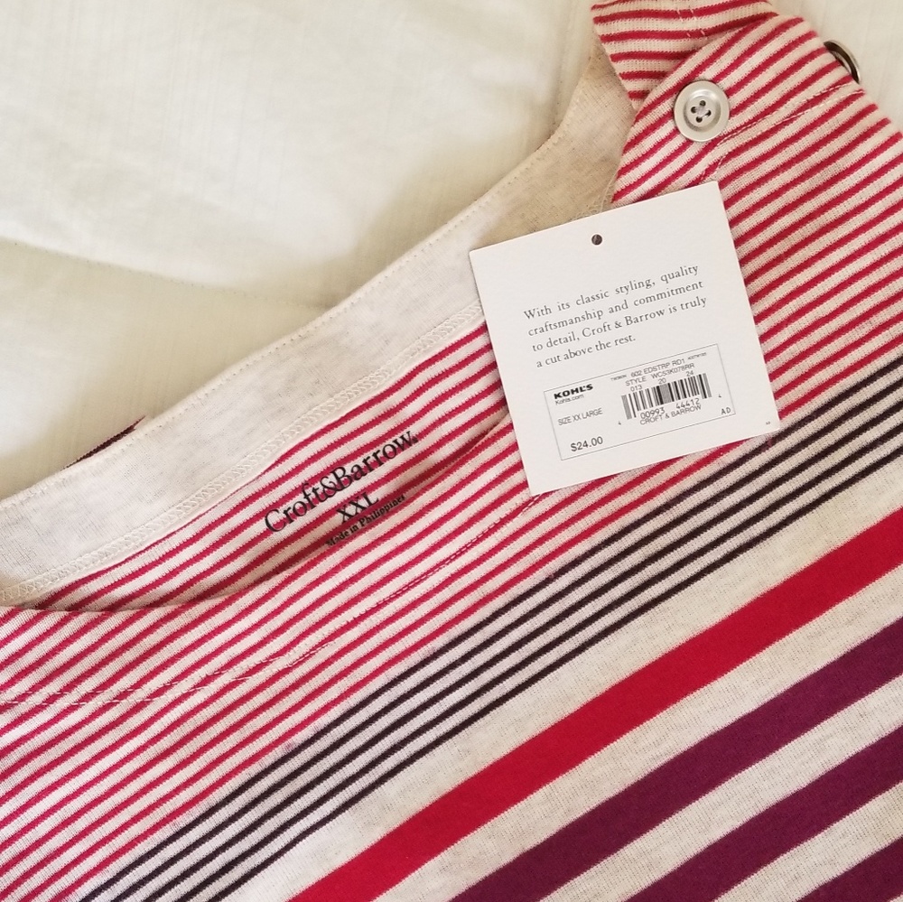 Croft & Barrow Boat Neck Tee Red Stripes XXL